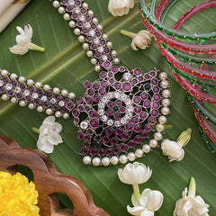 Vriksham Dual Peacock Black Polish Traditional Precious Kemp Short Neckpiece-Pearl-G17574