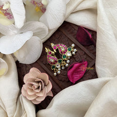 Vriksham Elegant Mayura Kundan Jadau Press Bugadi-Green Red & White-Pearl-J3545