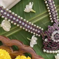 Vriksham Dual Peacock Black Polish Traditional Precious Kemp Short Neckpiece-Pearl-G17574