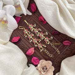 Vriksham Unique Floral Kundan Jadau Single Strand Maatil-Red Green & White-Rice Pearls-J3252