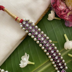 Vriksham Dual Peacock Black Polish Traditional Precious Kemp Short Neckpiece-Pearl-G17574