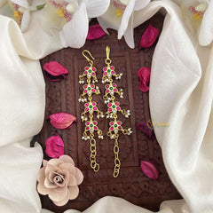 Vriksham Unique Floral Kundan Jadau Single Strand Maatil-Red Green & White-Rice Pearls-J3252