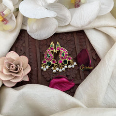 Vriksham Elegant Mayura Kundan Jadau Press Bugadi-Green Red-Pearl-J3546