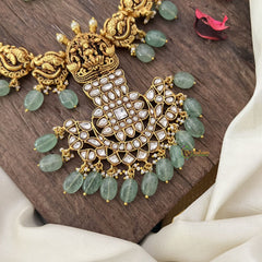 Vriksham Unique Pendant Lakshmi Peacock Kundan Jadau Short Neckpiece-Pastel Green Bead-White-J2990