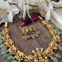 Vriksham Unique Pendant Lakshmi Peacock Kundan Jadau Short Neckpiece-Pastel Green Bead-White-J2990