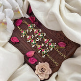 Vriksham Exquisite Kundan Jadau Single Strand Maatil-Red Green & White-Rice Pearls-J3253