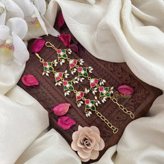 Vriksham Exquisite Kundan Jadau Single Strand Maatil-Red Green & White-Rice Pearls-J3253