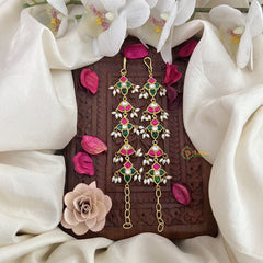 Vriksham Exquisite Kundan Jadau Single Strand Maatil-Red Green & White-Rice Pearls-J3253