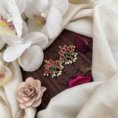 Vriksham Lotus Diya Style Jadau Press Bugadi-Red Green-J3567