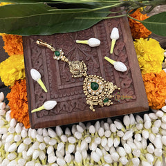 Vriksham  Tilak Shape Green Stone 1 gm Gold Maang Tikka-G20337