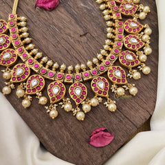 Vriksham Maanga Short Neckpiece-Red-Off White Bead-J2851