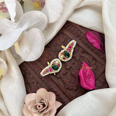 Vriksham Designer Peacock Pearl Coted Style Jadau Press Bugadi-Red Green & White-J3565