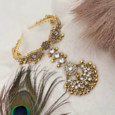 Vriksham Indian Bridal Gold Tone Matha Patti Gold & Pearl Coted & Drop Tikka Headpiece-G22357