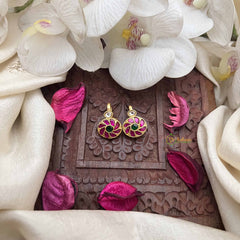 Vriksham Elegant Round Style Kundan Jadau Press Bugadi-Red Green & White-J3950