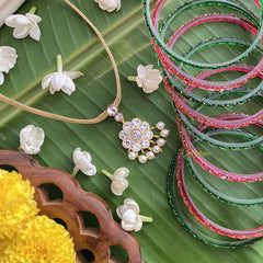 Vriksham Traditional Kemp Stone Floral Pendant Addigai-G17549