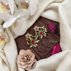 Vriksham Elegant Gulbahaar Style Jadau Press Bugadi-Red Green & White-Pearl-J3568