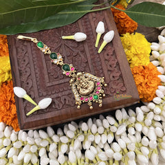 Vriksham Antique Finish Lakshmi Green Pear 1 Gram Gold Maang Tikka-G20344