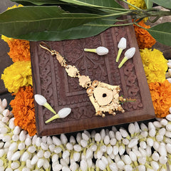 Vriksham Antique Finish Lakshmi Green Pear 1 Gram Gold Maang Tikka-G20344