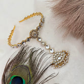 Vriksham Gold Shine Kundan Floral Matha Patti Gold & Pearl Drop Tikka Headpiece-G22353