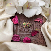 Vriksham Minimalist Round Floral Style Kundan Jadau Press Bugadi-Red Green-J3949