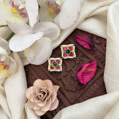 Vriksham Kamalika Lotus With Pearl Kundan Jadau Press Bugadi-Red Green-J3532