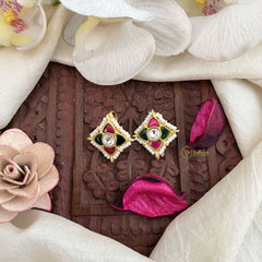 Vriksham Kamalika Lotus With Pearl Kundan Jadau Press Bugadi-Red Green & White-J3531