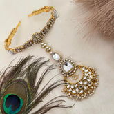 Vriksham Grand Polki & Pearl Matha Patti Gold & Pearl Drop Tikka Headpiece-G22360