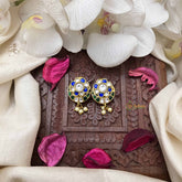 Vriksham Sun Floral Style With Half Moon Kundan Jadau Press Bugadi-Blue Green & White-J3947