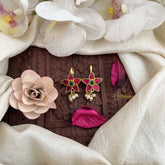 Vriksham Designer Floral Vine Kundan Jadau Press Bugadi-Green Red-Pearl-J3547