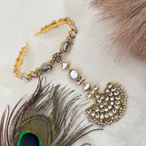 Vriksham Heavy Gold-Plated Kundan Sheeshphool Matha Patti Gold & Pearl Drop Tikka Headpiece-G22361