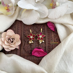 Vriksham Designer Floral Vine Kundan Jadau Press Bugadi-White Red-Pearl-J3548