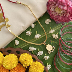 Vriksham Traditional Kemp Stone Floral Pendant Short Neckpiece-Red Green-Pearl-G17543