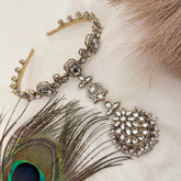 Vriksham Traditional Indian Bridal Half Moon Kundan Matha Patti Gold & Pearl Drop Tikka Headpiece-G22362