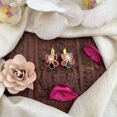 Vriksham Designer Lotus Shape Kundan Jadau Press Bugadi-Red Green & White-J3509