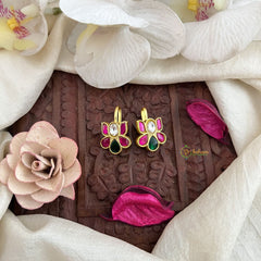 Vriksham Designer Lotus Shape Kundan Jadau Press Bugadi-Red Green & White-J3509