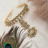 Vriksham Tinkling Ghungroo Chandbali Kundan Matha Patti Gold & Pearl Drop Tikka Headpiece-G22364