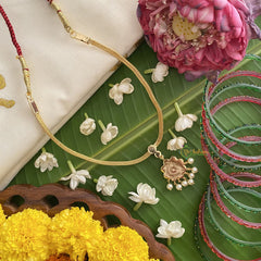 Vriksham Traditional Kemp Stone Floral Pendant Short Neckpiece-Blue Green-Pearl-G17544