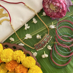 Vriksham Precious Kemp High Neck Choker-Pearl-Red Green-G17538