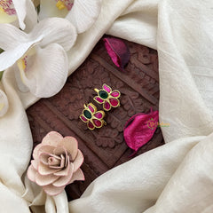 Vriksham Designer Lotus Shape Kundan Jadau Press Bugadi-Red Green-J3510