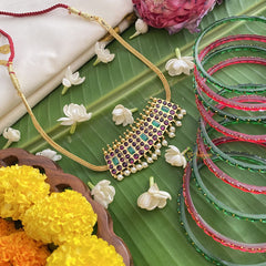 Vriksham Precious Kemp High Neck Choker-Pearl-Red Green-G17538