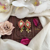 Vriksham Designer Golden Maanga Jadau Press Bugadi-Red Green & White-Pearl-J3573