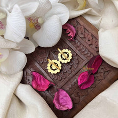 Vriksham Square Gold-Plated Floral Kundan Jadau Press Bugadi-Red Green & White-J3943