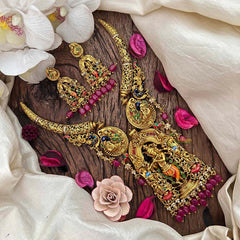 Vriksham Classic Dual Peacock & Lord Krishna Hasli Choker-Red Bead-G21665