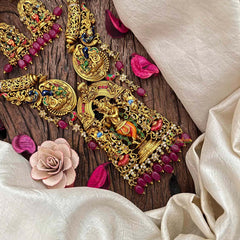 Vriksham Classic Dual Peacock & Lord Krishna Hasli Choker-Red Bead-G21665