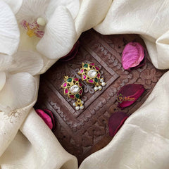 Vriksham Designer Gold-Plated Lotus Kundan Press Bugadi-Red Green-pearls-J3942