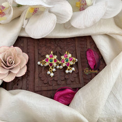 Vriksham Antique Floral Kundan Jadau Press Bugadi-White Green & Red-Pearl-J3549