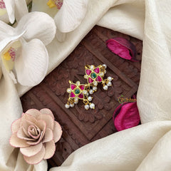 Vriksham Antique Floral Kundan Jadau Press Bugadi-White Green & Red-Pearl-J3549