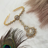 Vriksham Small Golden Bells Chandbali Kundan Matha Patti Gold & Pearl Drop Tikka Headpiece-G22366