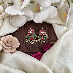 Vriksham Kundan Phool & Maaga Style Jadau Press Bugadi-Red Green & White-Pearl-J3559