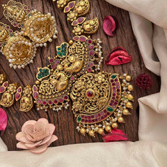 Vriksham Classic Golden Dual Peacock Short Neckpiece-Gold Bead-Pearls-G21666